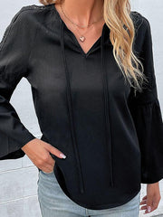 Women's woven V-neck stitching lace long-sleeved shirt - 808Lush