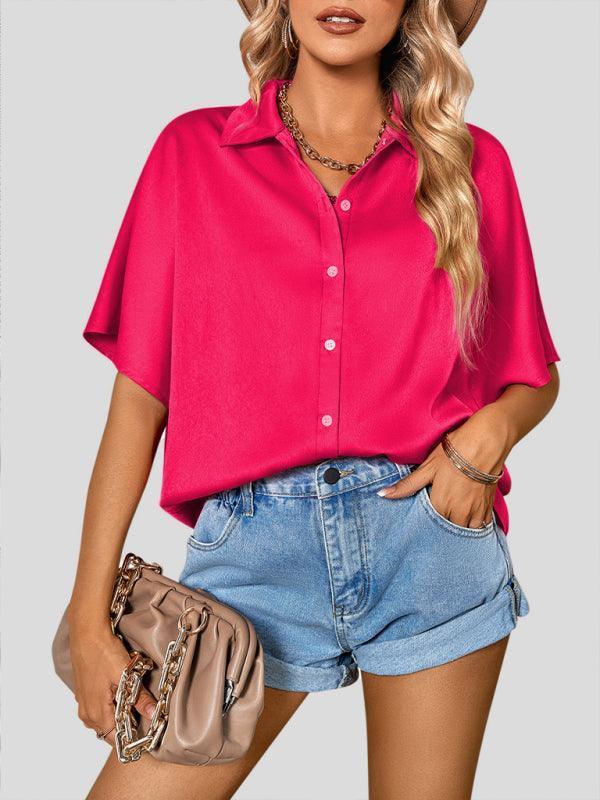 Women's woven casual loose short-sleeved shirt - 808Lush