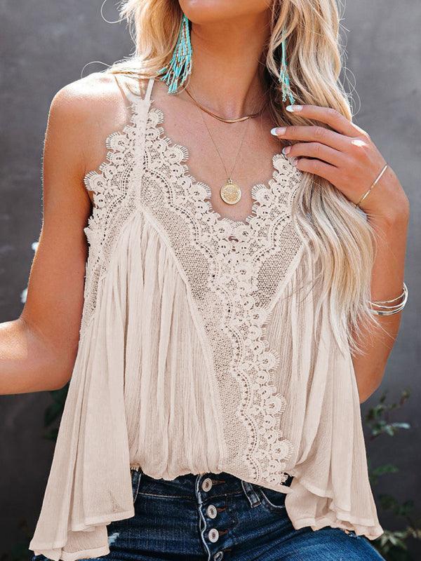 Women's woven cotton lace V-neck camisole top - 808Lush