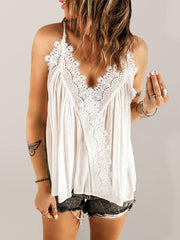 Women's woven cotton lace V-neck camisole top - 808Lush