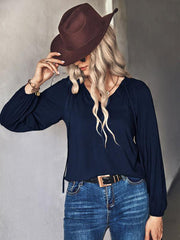 Women's woven elegant V-neck long-sleeved shirt - 808Lush