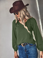 Women's woven elegant V-neck long-sleeved shirt - 808Lush