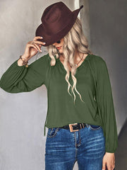 Women's woven elegant V-neck long-sleeved shirt - 808Lush