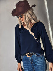 Women's woven elegant V-neck long-sleeved shirt - 808Lush