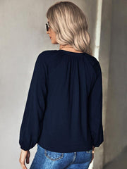 Women's woven elegant V-neck long-sleeved shirt - 808Lush