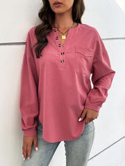 Women's woven half cardigan long-sleeved casual shirt - 808Lush