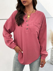 Women's woven half cardigan long-sleeved casual shirt - 808Lush