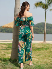 Women's woven one-shoulder chiffon floral resort jumpsuit - 808Lush