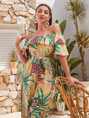 Women's woven one-shoulder chiffon floral resort jumpsuit - 808Lush