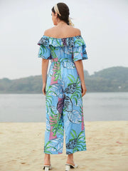 Women's woven one-shoulder chiffon floral resort jumpsuit - 808Lush