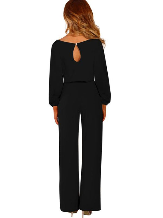 Women's woven simple and elegant long-sleeved waist jumpsuit - 808Lush