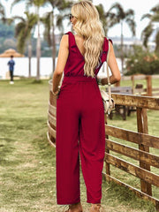 Women's woven temperament commuting waist slimming sleeveless jumpsuit - 808Lush