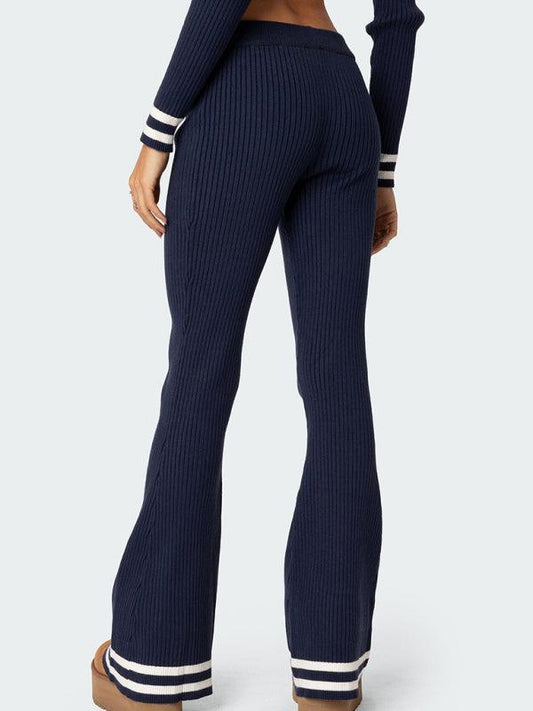 Women's zipper crop top high waist wide leg pants two piece set - 808Lush