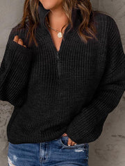 Women's zippered loose turtleneck long sleeve pullover sweater - 808Lush