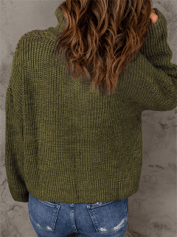 Women's zippered loose turtleneck long sleeve pullover sweater - 808Lush