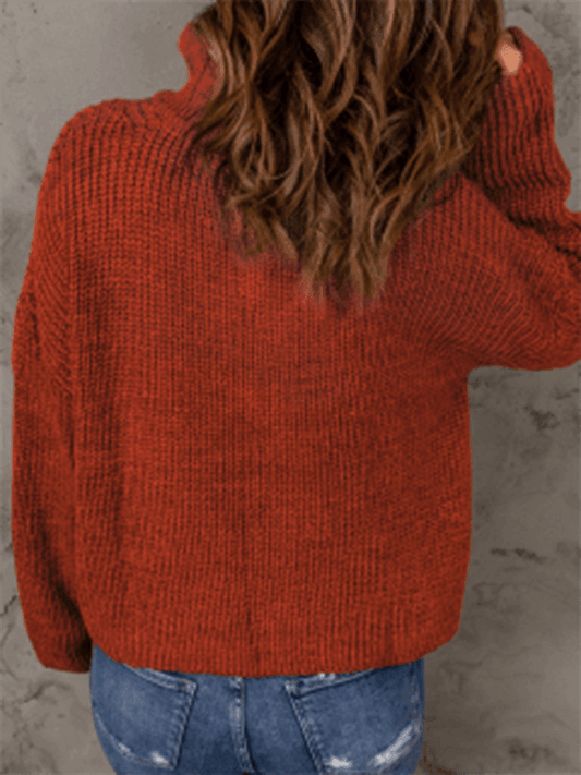 Women's zippered loose turtleneck long sleeve pullover sweater - 808Lush