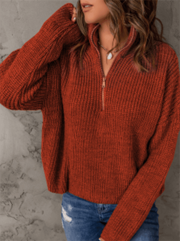 Women's zippered loose turtleneck long sleeve pullover sweater - 808Lush