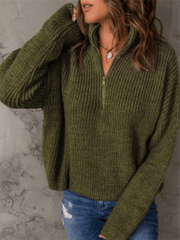 Women's zippered loose turtleneck long sleeve pullover sweater - 808Lush