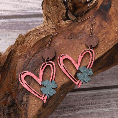 Wood Cutout Heart Dangle Earrings - 808Lush