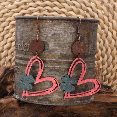 Wood Cutout Heart Dangle Earrings - 808Lush