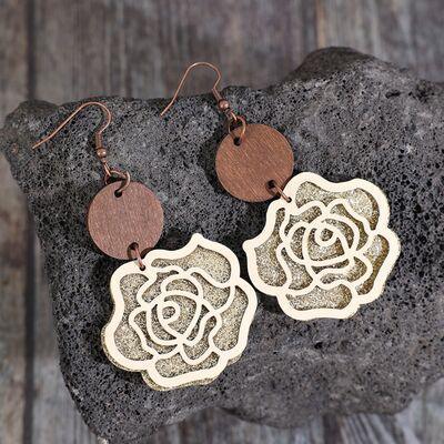 Wooden Alloy Rose Shape Dangle Earrings - 808Lush