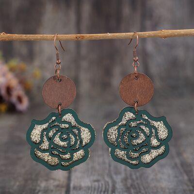 Wooden Alloy Rose Shape Dangle Earrings - 808Lush