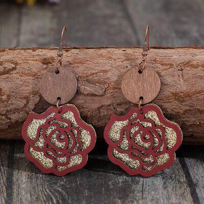 Wooden Alloy Rose Shape Dangle Earrings - 808Lush