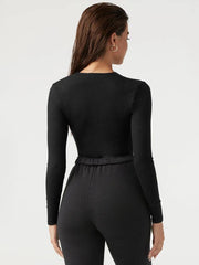 Zippered placket sexy long sleeves bodysuit - 808Lush