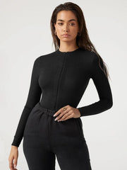 Zippered placket sexy long sleeves bodysuit - 808Lush