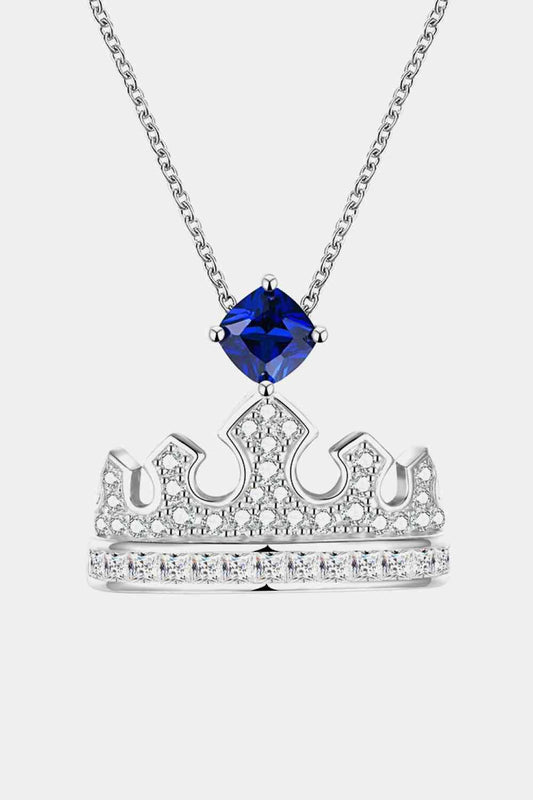 Zircon Lab-Grown Sapphire Crown Shape Pendant Necklace - 808Lush