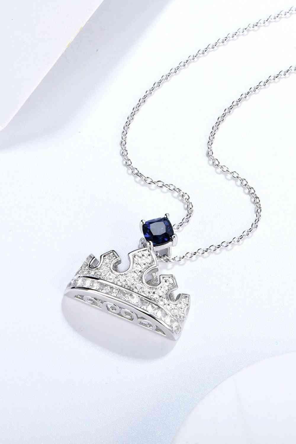 Zircon Lab-Grown Sapphire Crown Shape Pendant Necklace - 808Lush