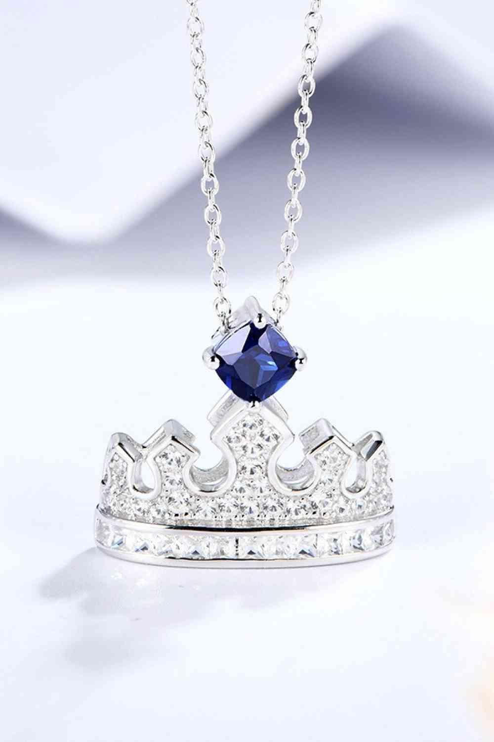 Zircon Lab-Grown Sapphire Crown Shape Pendant Necklace - 808Lush