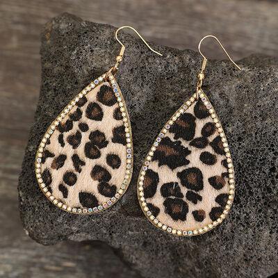 Zircon PU Leopard Teardrop Earrings - 808Lush