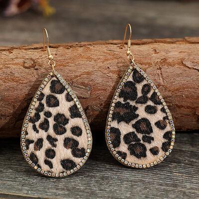 Zircon PU Leopard Teardrop Earrings - 808Lush