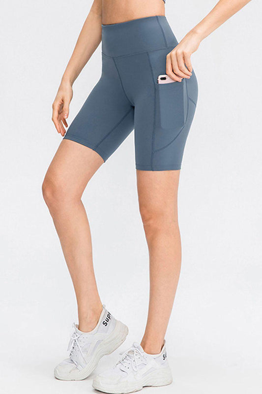 Wide Waistband Sports Shorts with Pockets - 808Lush
