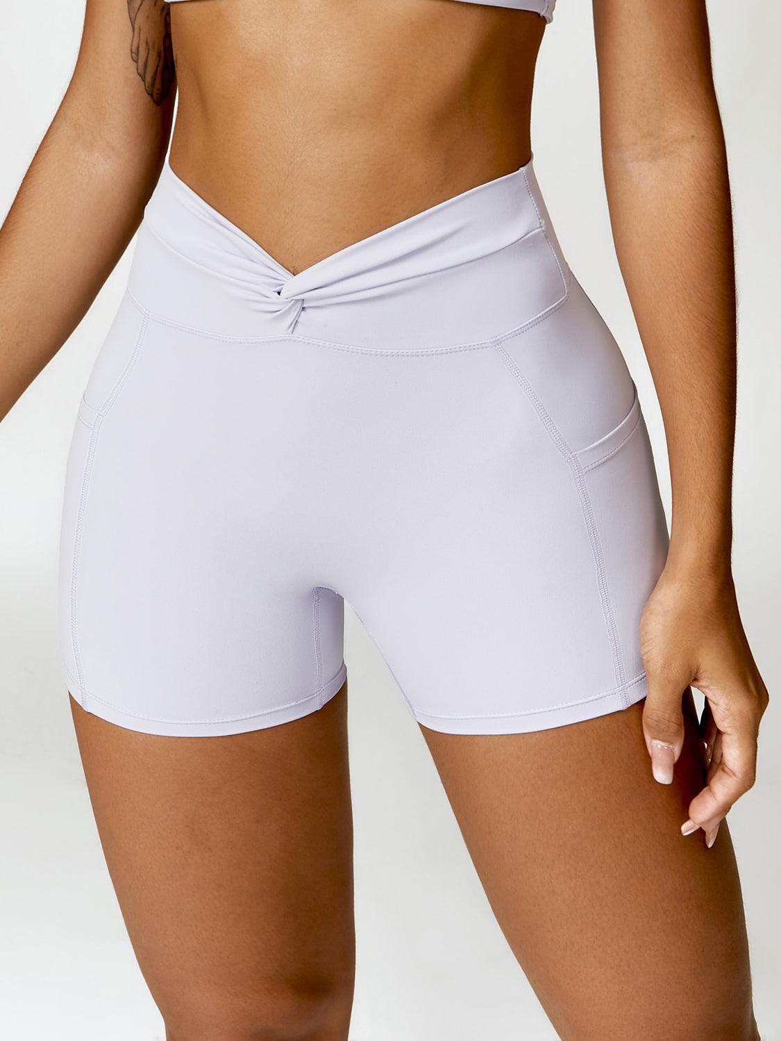 Twisted High Waist Active Shorts with Pockets - 808Lush