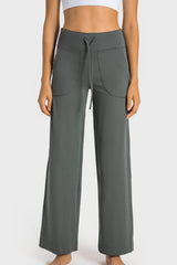 Drawstring Waist Wide Leg Sports Pants with Pockets - 808Lush