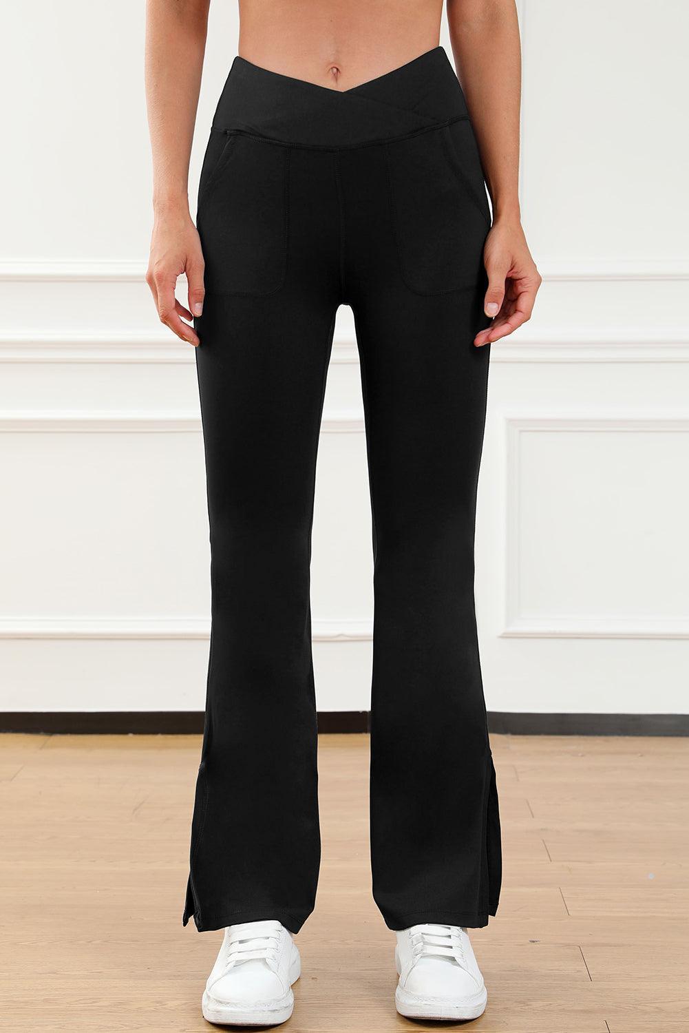 Wide Waistband Slit Bootcut Active Pants - 808Lush