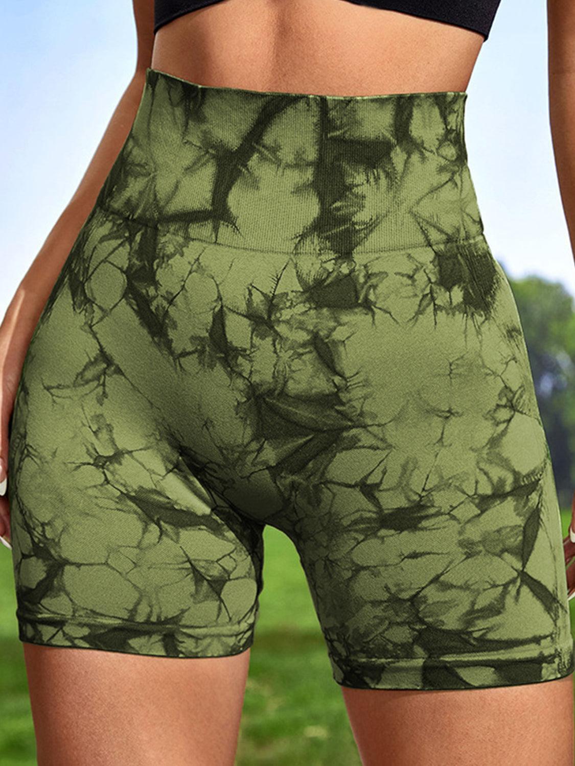 Tie-Dye High Waist Wide Waistband Active Shorts - 808Lush