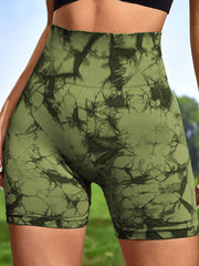 Tie-Dye High Waist Wide Waistband Active Shorts - 808Lush