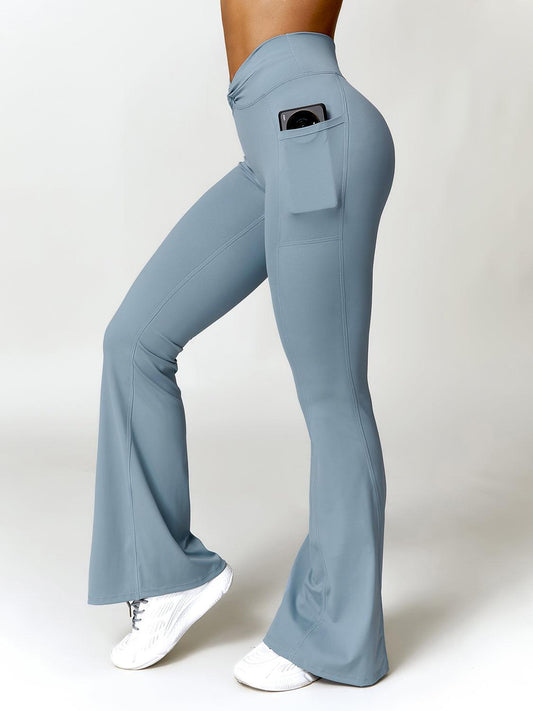 Twisted High Waist Bootcut Active Pants with Pockets - 808Lush