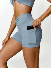 Twisted High Waist Active Shorts with Pockets - 808Lush