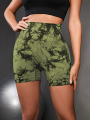 Tie-Dye High Waist Wide Waistband Active Shorts - 808Lush