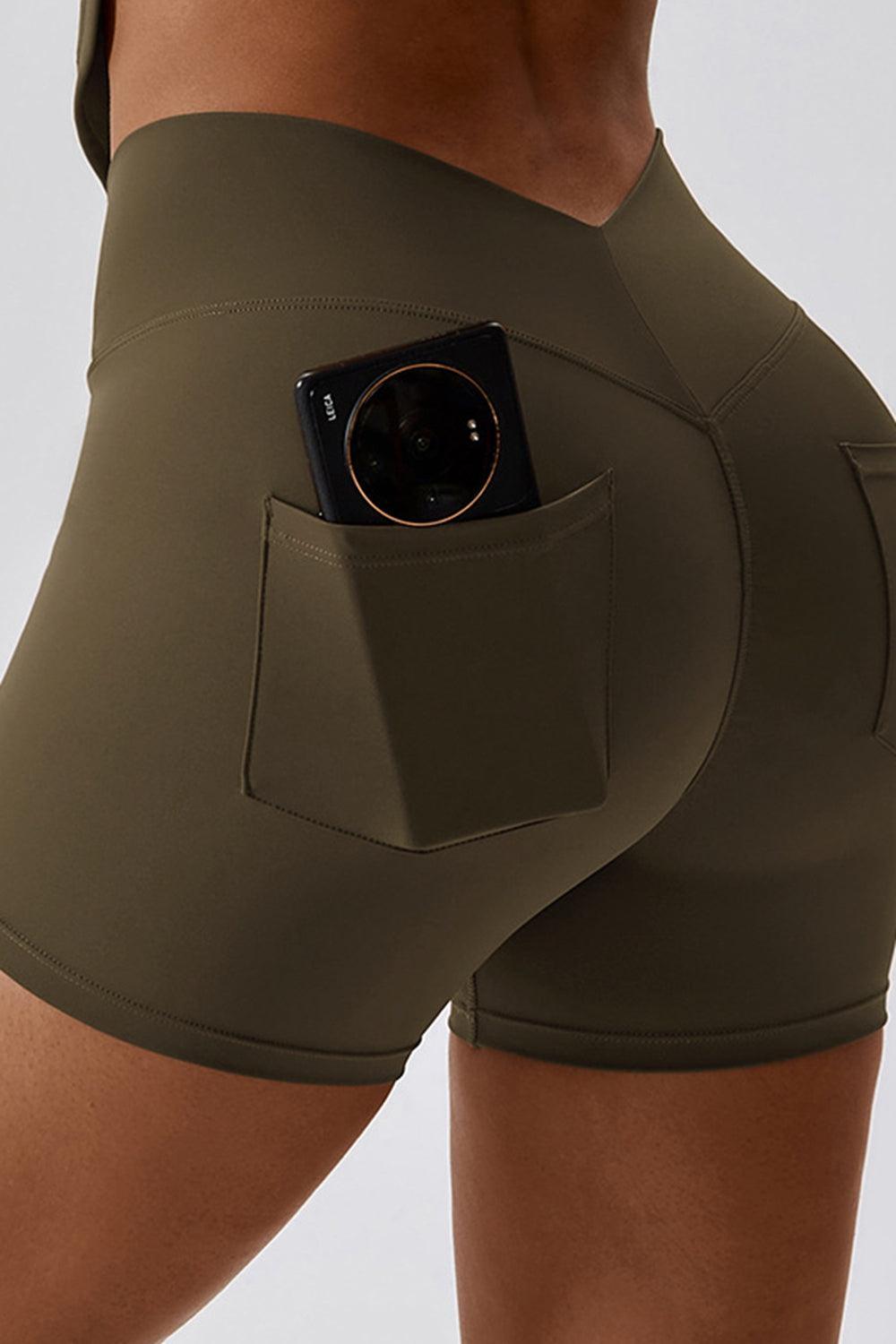 Wide Waistband Back Pocket Sports Shorts - 808Lush