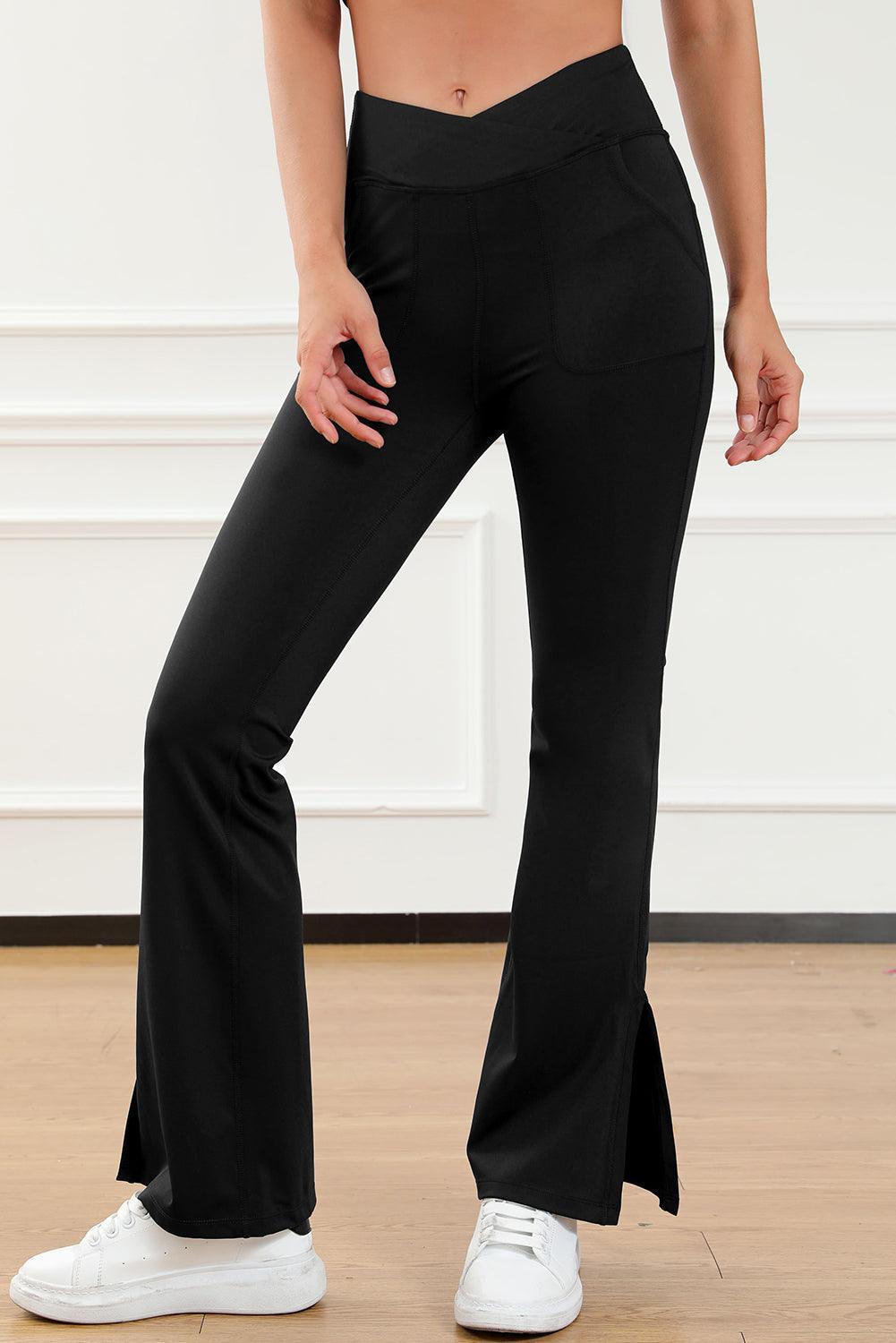 Wide Waistband Slit Bootcut Active Pants - 808Lush