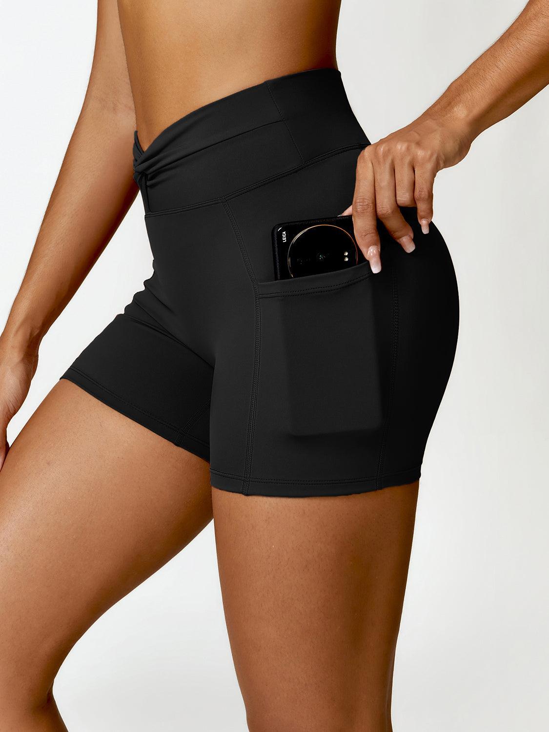 Twisted High Waist Active Shorts with Pockets - 808Lush