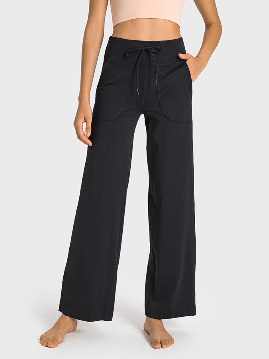 Drawstring Waist Wide Leg Sports Pants with Pockets - 808Lush