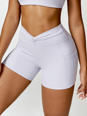 Twisted High Waist Active Shorts with Pockets - 808Lush