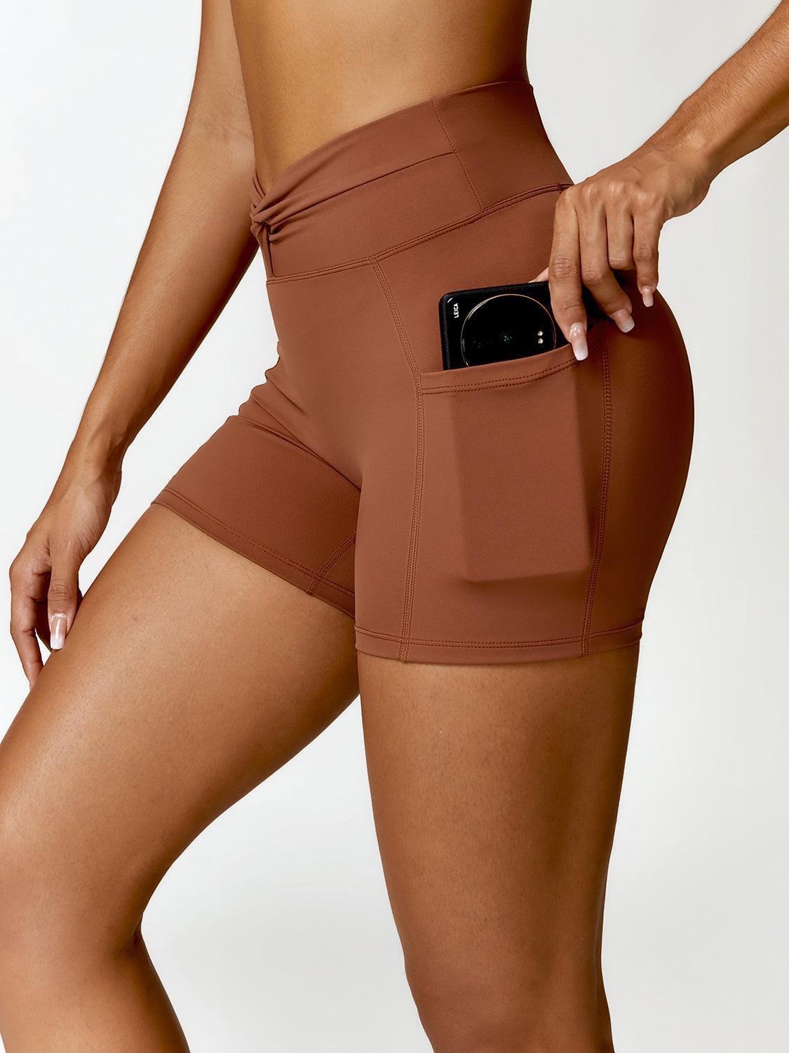 Twisted High Waist Active Shorts with Pockets - 808Lush