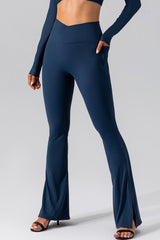 High Waist Slit Pocketed Active Pants - 808Lush